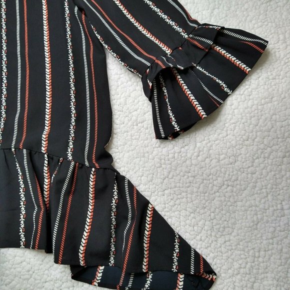 Gibsonlook Ruffle Sleeve Sharkbite Hem Blouse Size XL Black Ivory - Picture 4 of 7